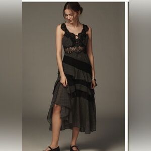 Anthropologie Sleeveless Keyhole Tiered Lace Midi Dress